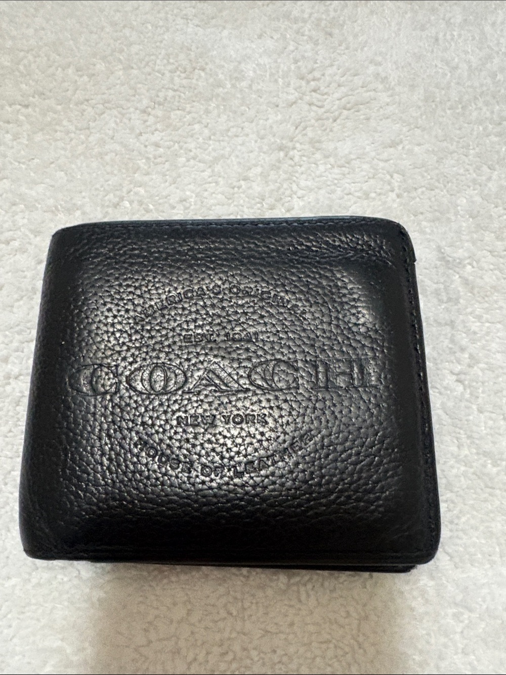 Coach Black Pebbled Leather Bi-Fold Card Holder Wallet